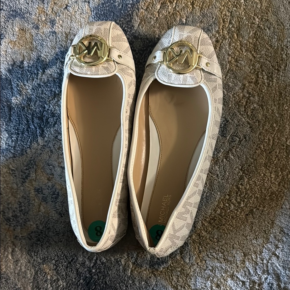 Michael Kors Beige Monogram Flats with Gold Accent